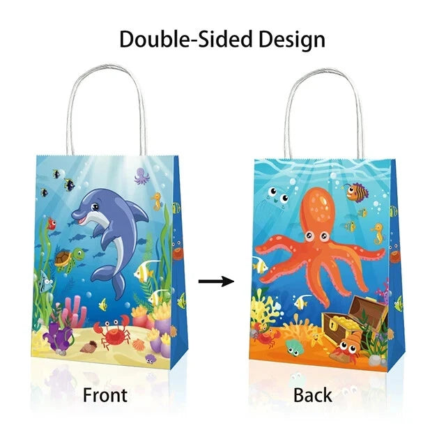 Ocean Animals Under the Sea Paper Gift Bags with Handles 12 Pack