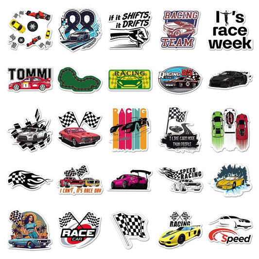 Racing Car Theme Vinyl Stickers 50 Pack