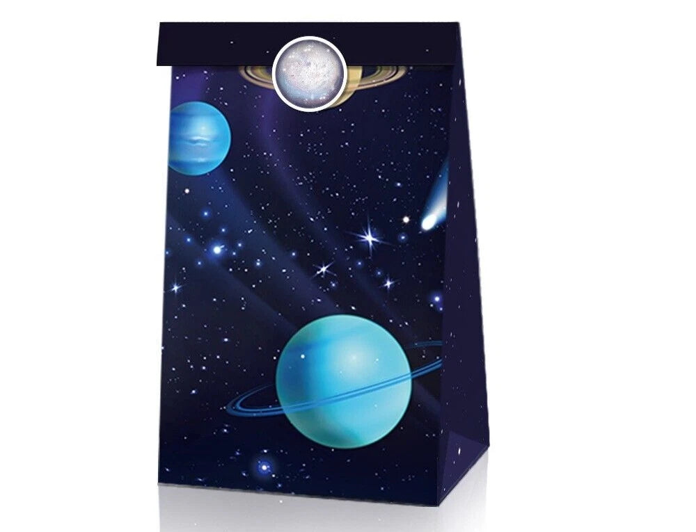Outer Space Astronaut Rocket Paper Gift Bags with Mini Stickers (Pack of 12)