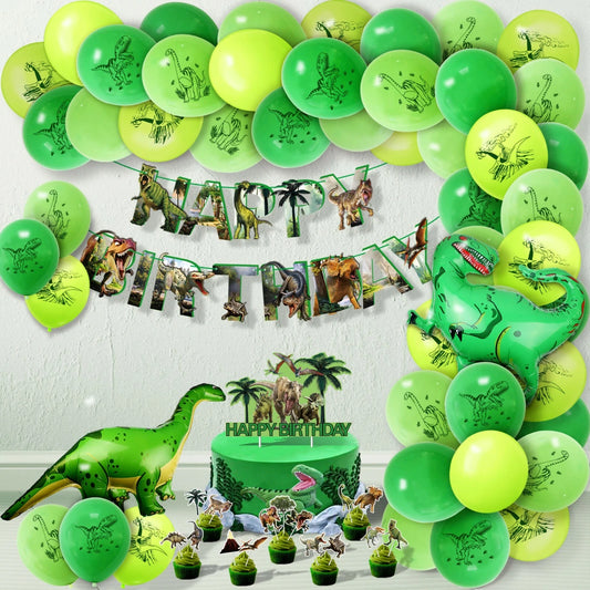 Dinosaur Theme Party Decorating Set | Balloon Garland Birthday Banner Cake Cupcake Toppers