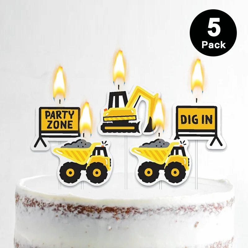 Construction Trucks Party Zone Birthday Candles 5 pack