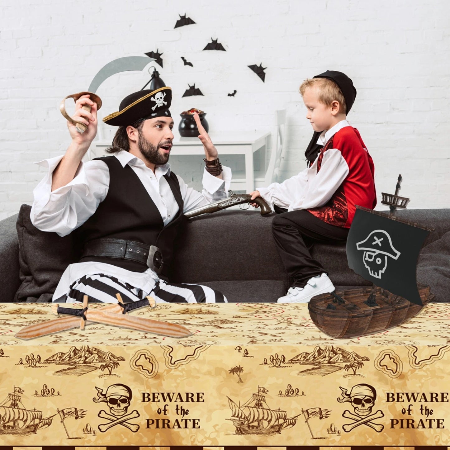 Pirate Treasure Map Birthday Table Cover Plastic 220cm x 130cm