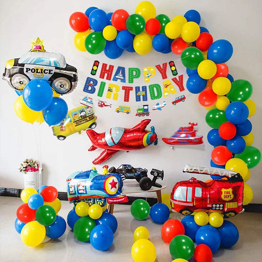 Transportation Vehicles Party Decoration Set | Banner Balloon garland Cake Toppers