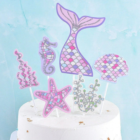 Mermaid Tail Under the Sea Birthday Cake Toppers 6 pcs