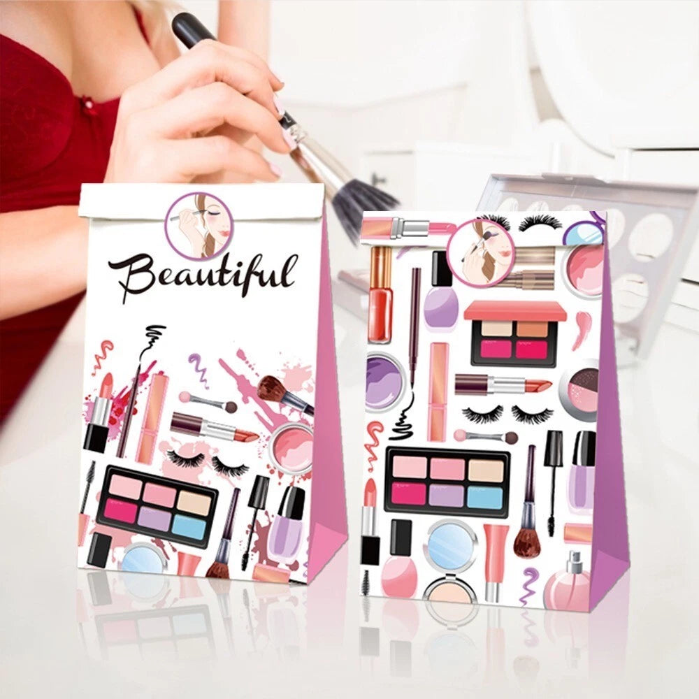 Beauty Makeup Cosmetics Paper Gift Bags with Mini Stickers 12 Pack