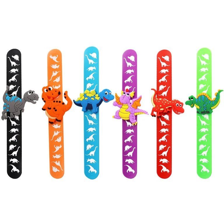 Cute Dinosaur Slap Band Bracelet 6 Pack | Kids Birthday Party Favours Gift Bag Fillings