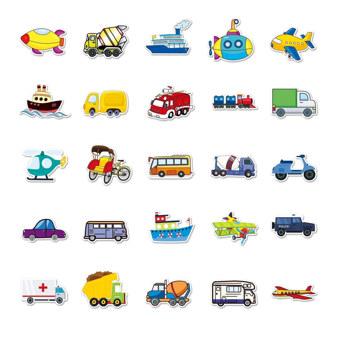 50pcs Transportation Vehicles Theme Vinyl Stickers