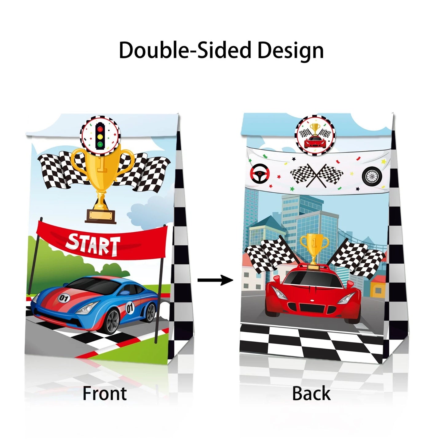 Racing Car Theme Paper Gift Bags with Mini Stickers 12 Pack