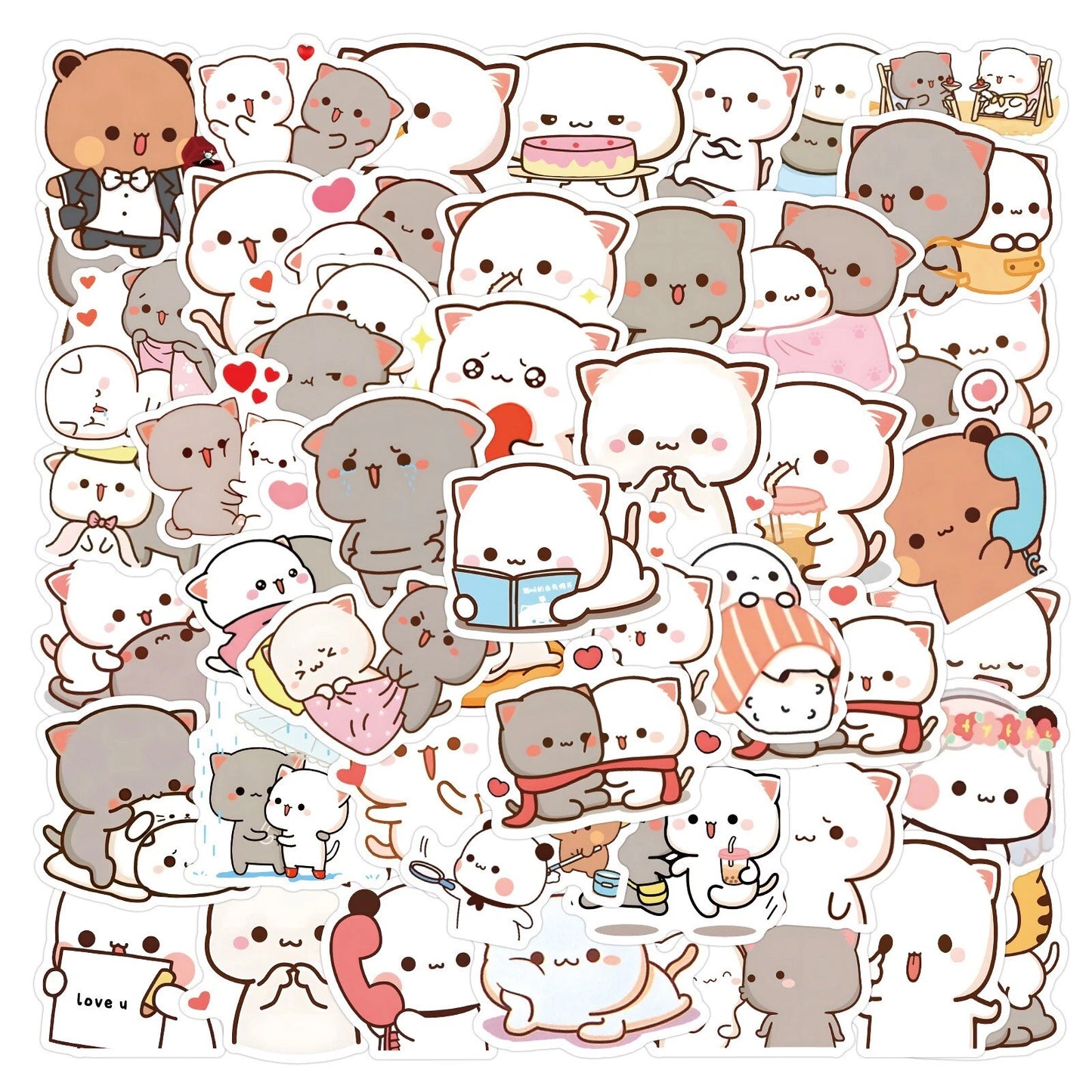 60pcs Kawaii Cute Cat Theme Vinyl Stickers