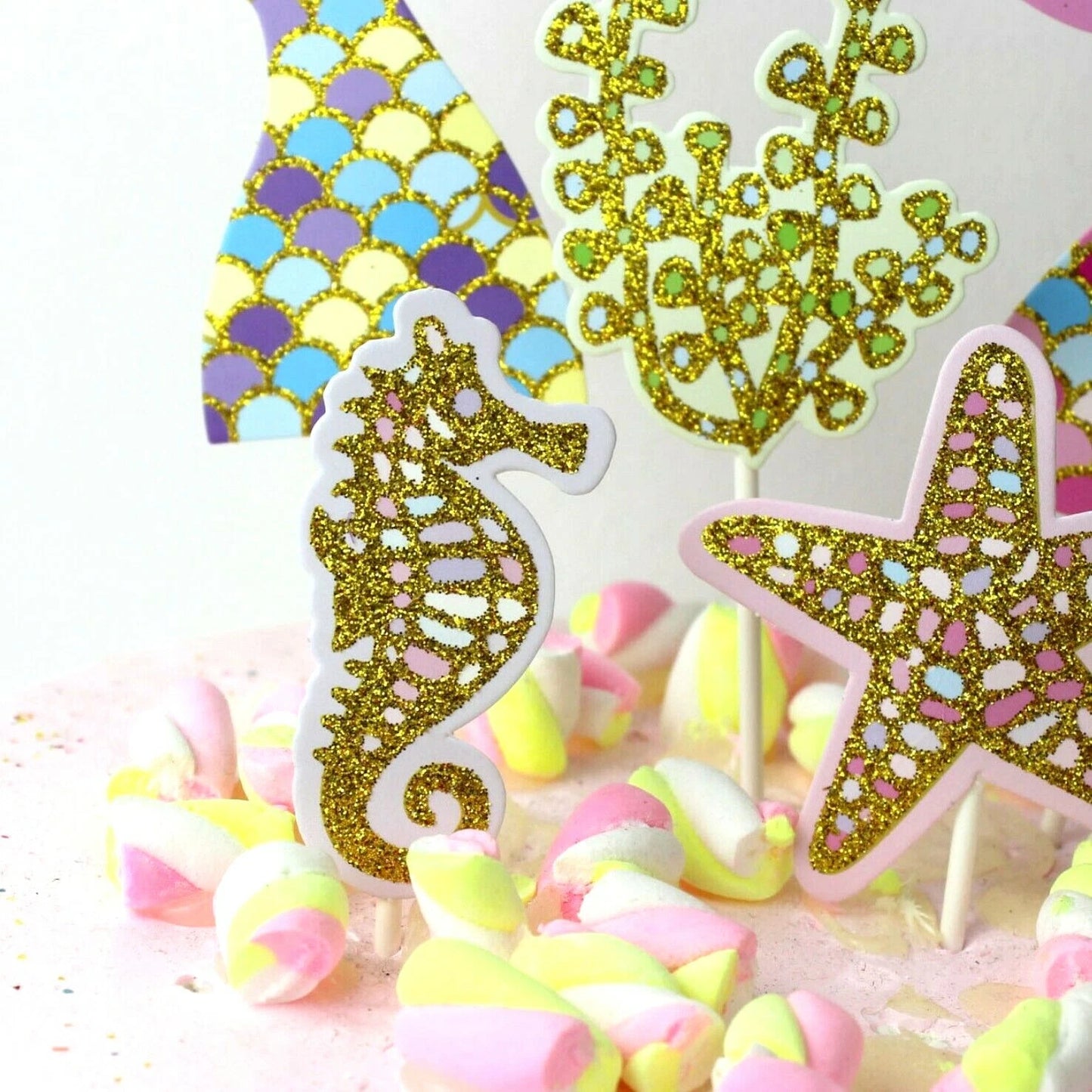 Mermaid Tail Under the Sea Birthday Cake Toppers 5 pcs