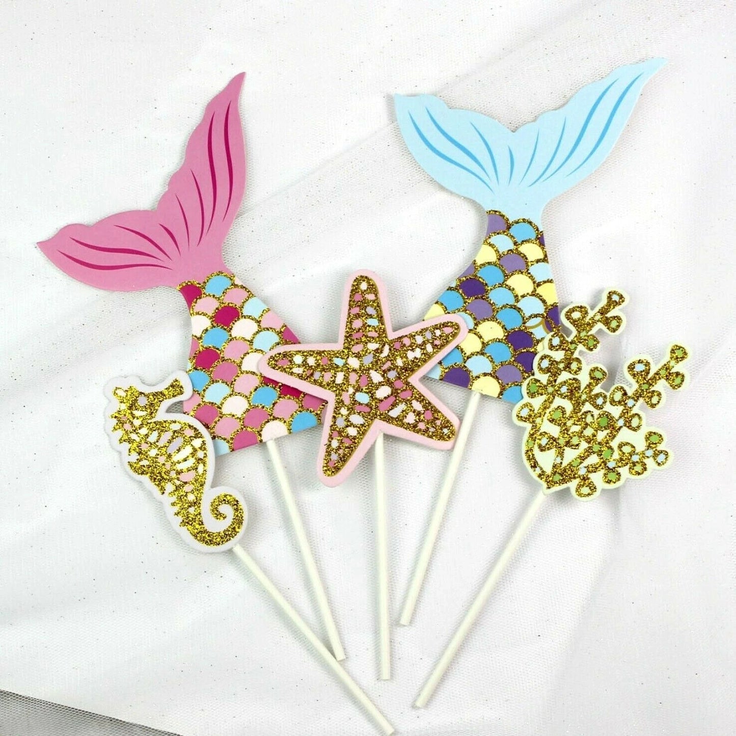 Mermaid Tail Under the Sea Birthday Cake Toppers 5 pcs