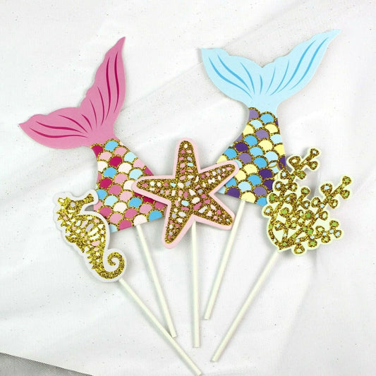 Mermaid Tail Under the Sea Birthday Cake Toppers 5 pcs