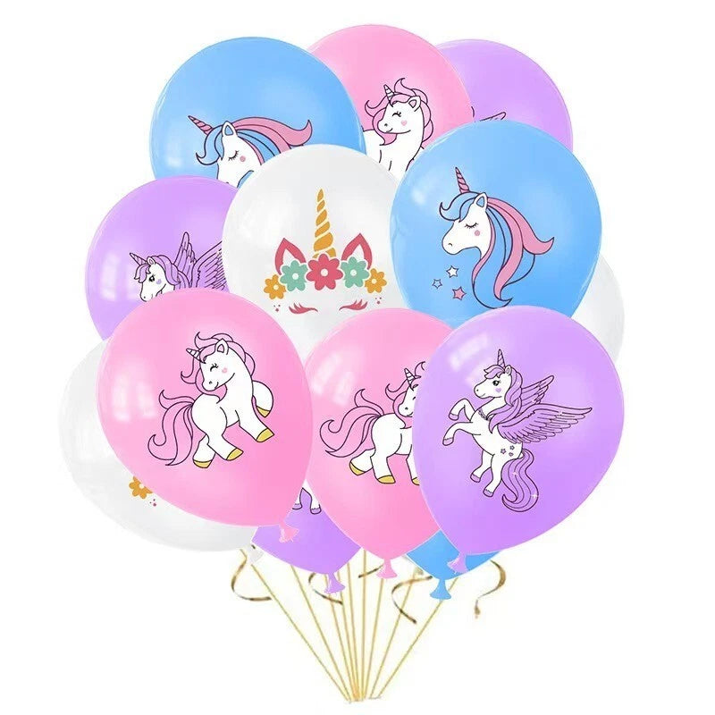 Rainbow Unicorn Party Decorating Set | Birthday Banner Balloons Cake Toppers