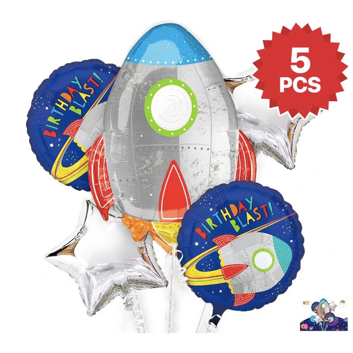 Outer Space Rocket Shaped Foil Balloons 5 Pack