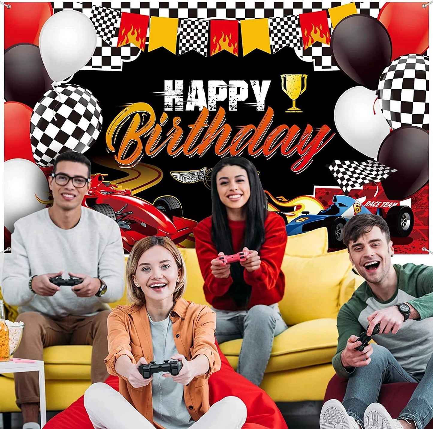 Racing Car Birthday Party Backdrop 150cm x 100cm