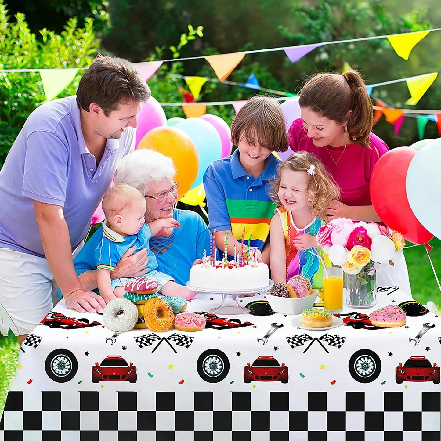 Racing Car Theme Birthday Table Cover Plastic 220cm x 130cm