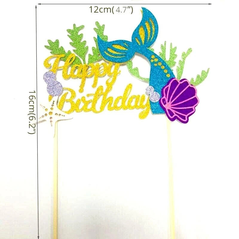 Glitter Mermaid Tail Under the Sea Birthday Cake Topper