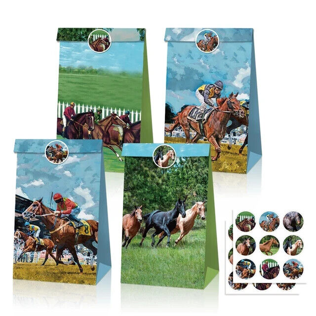 Melbourne Cup Horse Racing Paper Lolly Gift Bags with Mini Stickers 12 Pack