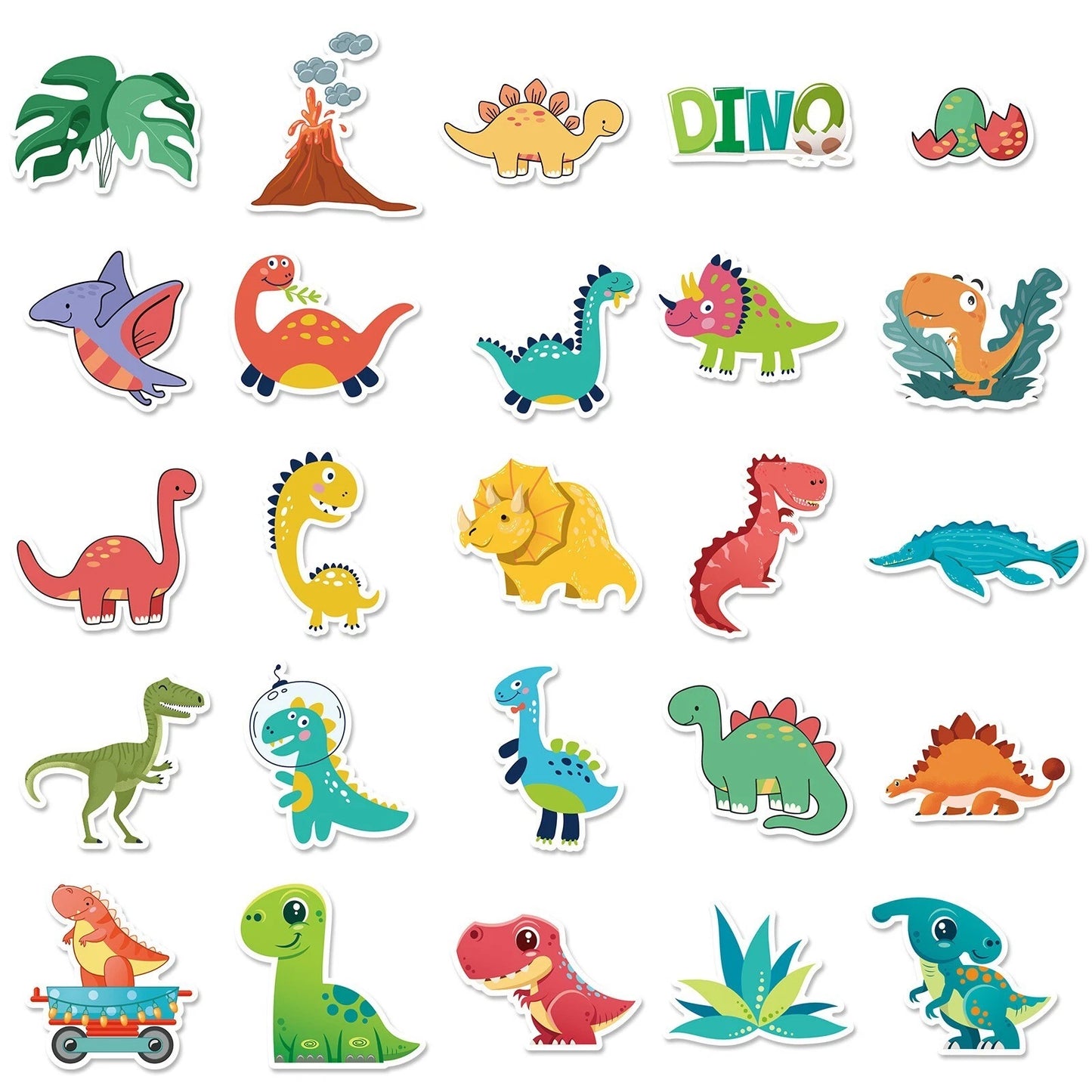 Cartoon Dinosaur Theme Vinyl Stickers 50 Pack