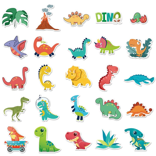 Cartoon Dinosaur Theme Vinyl Stickers 50 Pack