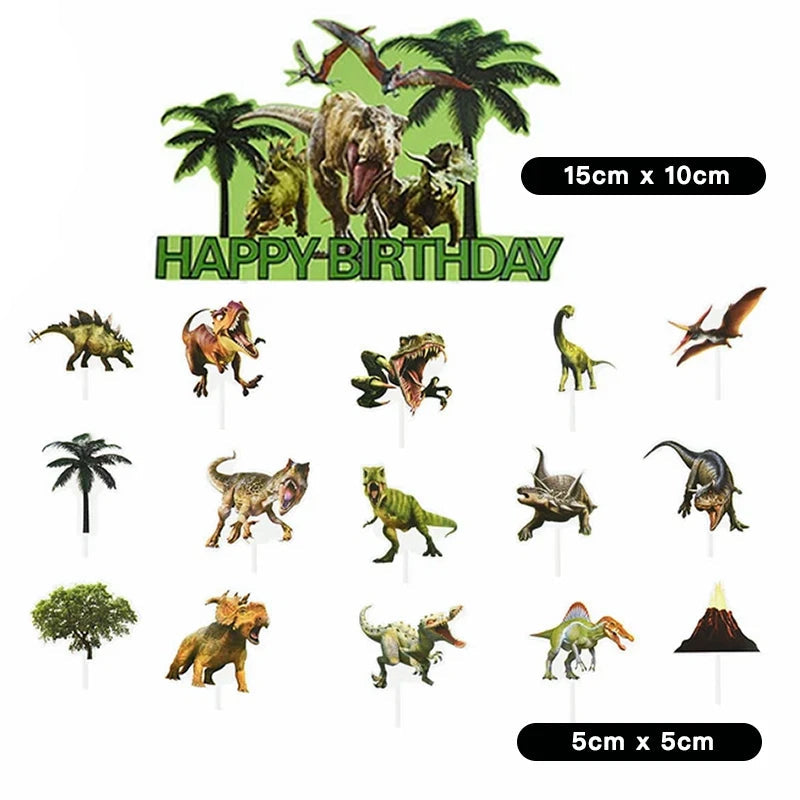 16pcs Jurassic Dinosaur Cake Cupcake Toppers