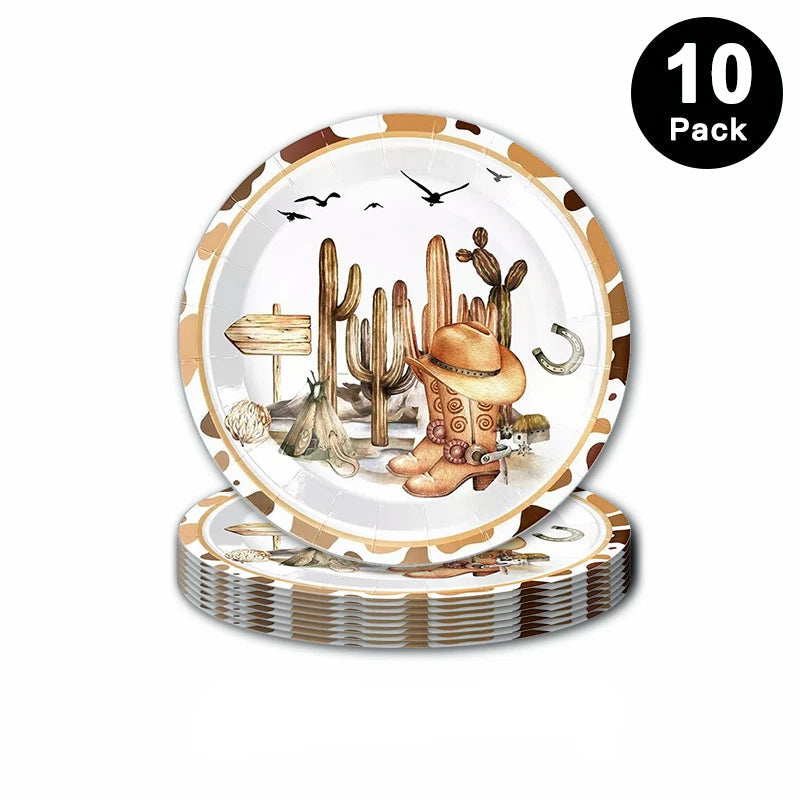 Western Cowboy Horse Theme 7 inch 18cm Paper Plates Round 10 Pack