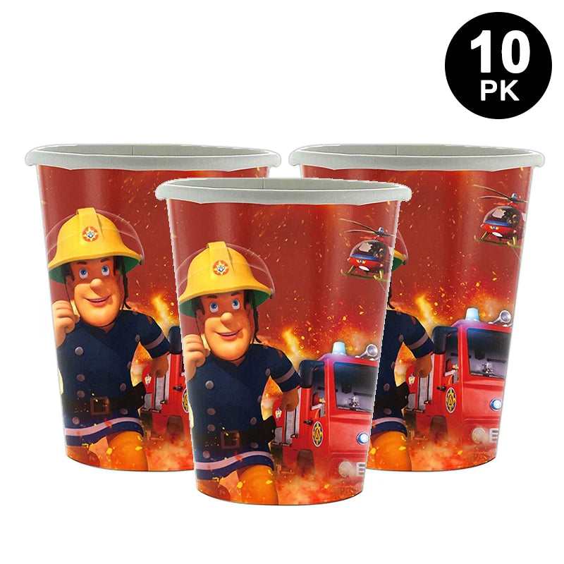 Fireman Fire Truck 250ml 8oz Paper Cups 10 Pack