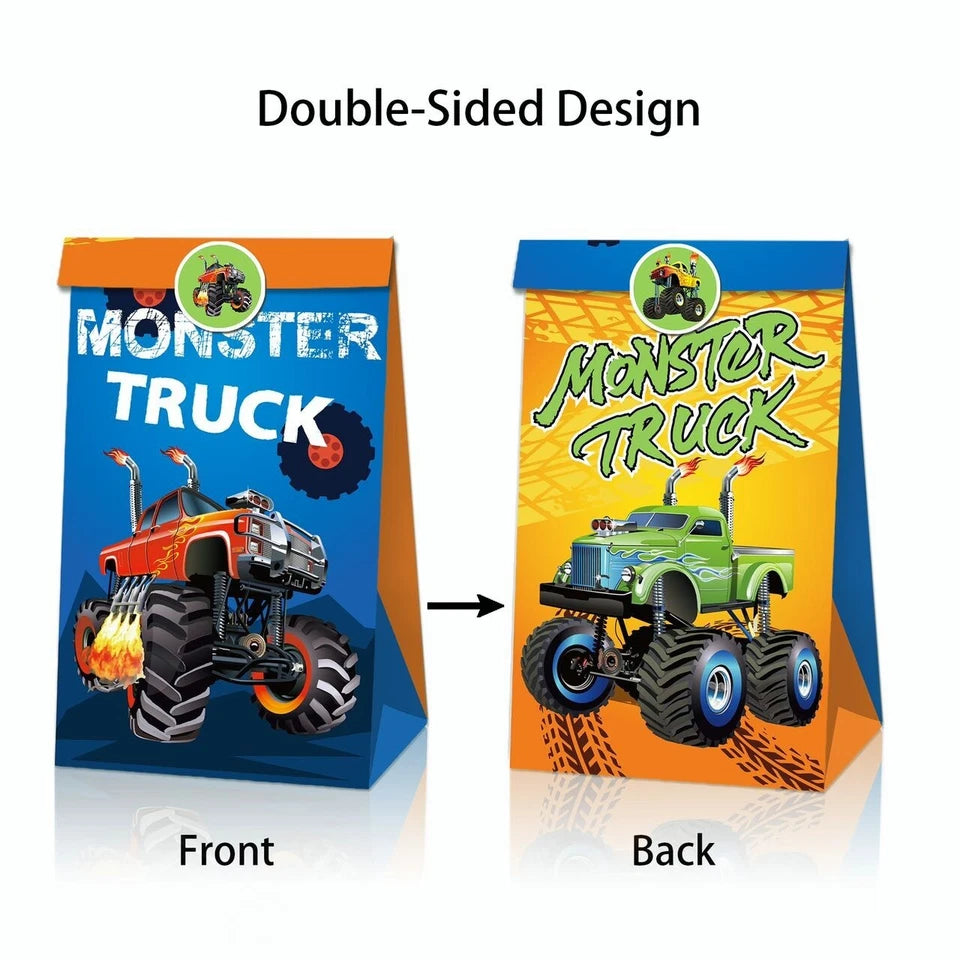 Monster Truck Paper Gift Bags with Sealing Stickers 12 Pack