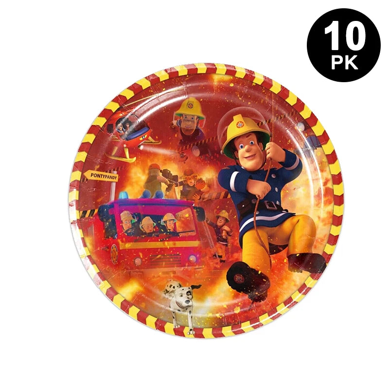 Fireman Fire Truck Theme 17cm 7 inch Round Paper Plates 10 Pack