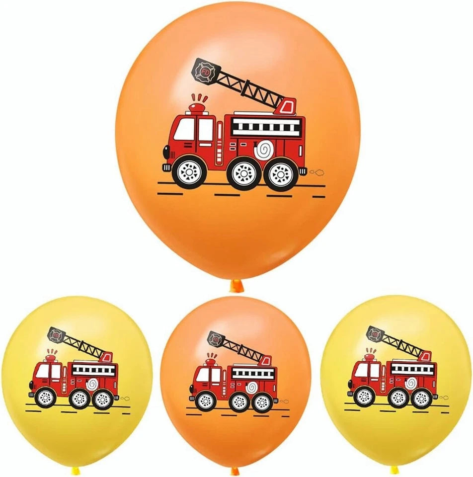 Fire Truck Printed 12 inch Latex Balloons 10 Pack