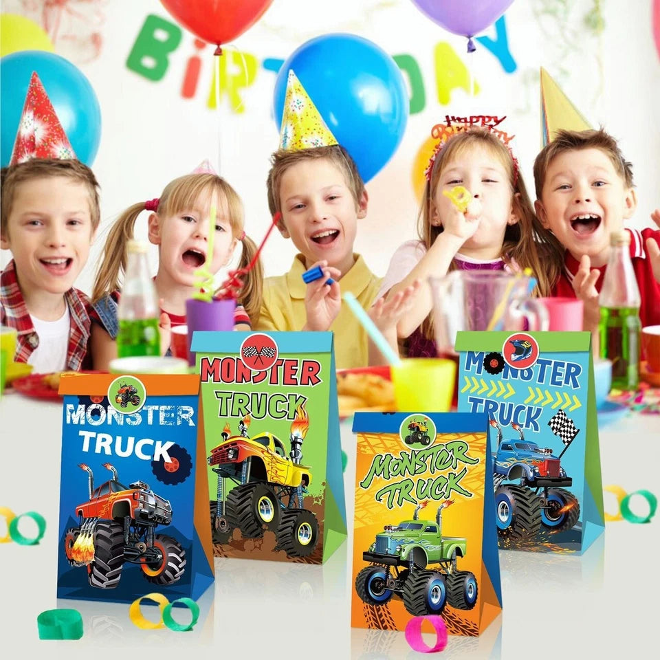 Monster Truck Paper Gift Bags with Sealing Stickers 12 Pack