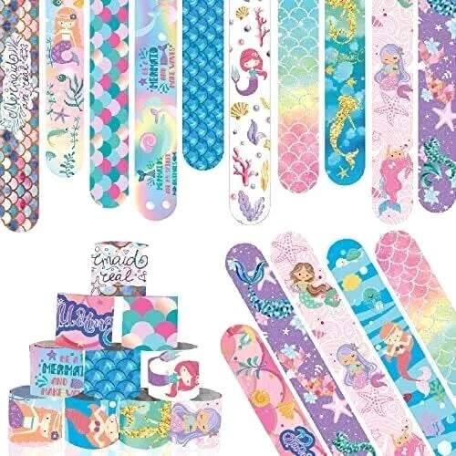 Mermaid Theme Slap Band Bracelet 12 Pack | Kids Birthday Party Favours Gift Bag Fillings