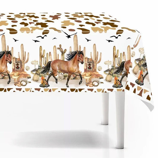 Western Cowboy Horse Theme Tablecloth Plastic 180cm x 108cm