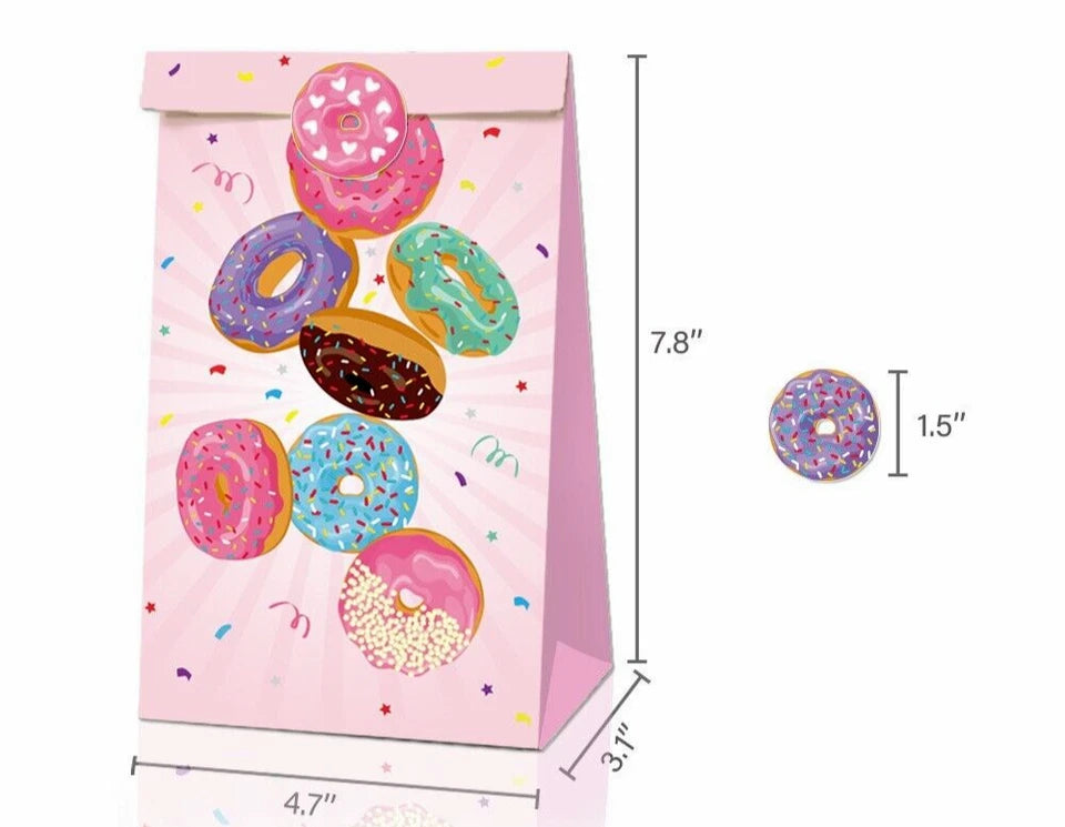 My Sweet Donuts Paper Gift Bags with Mini Stickers 12 Pack