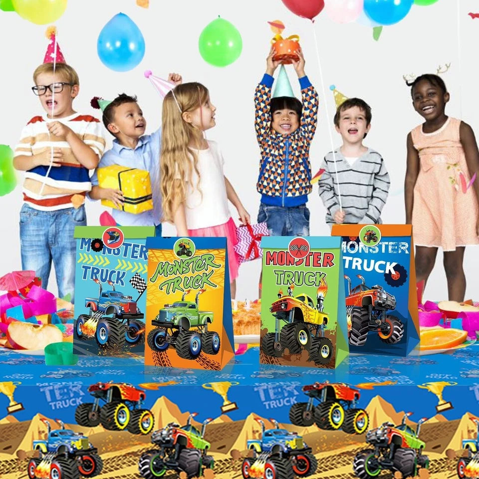 Monster Truck Paper Gift Bags with Sealing Stickers 12 Pack