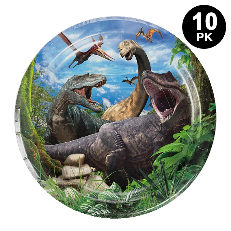 Dinosaur Jurassic 23cm 9 inch Round Paper Plates 10 Pack