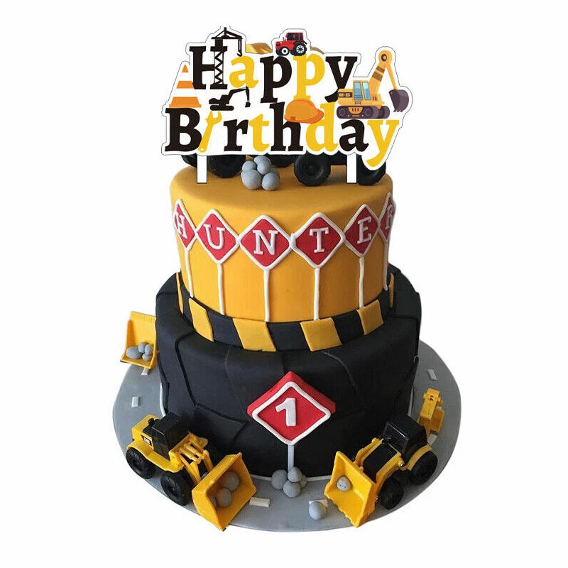 33pcs Construction Truck Theme Party Set | Backdrop Banner Cake Toppers Balloons Tablecloth