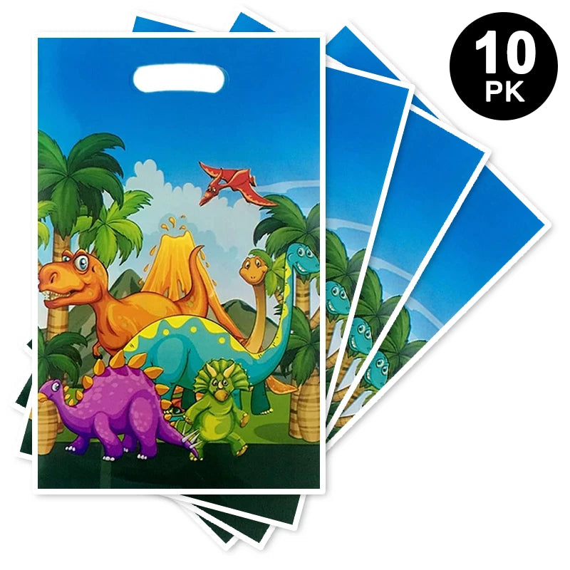 Cartoon Dinosaur Gift Loot Bags Plastic 10 Pack