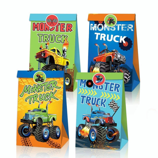 Monster Truck Paper Gift Bags with Sealing Stickers 12 Pack