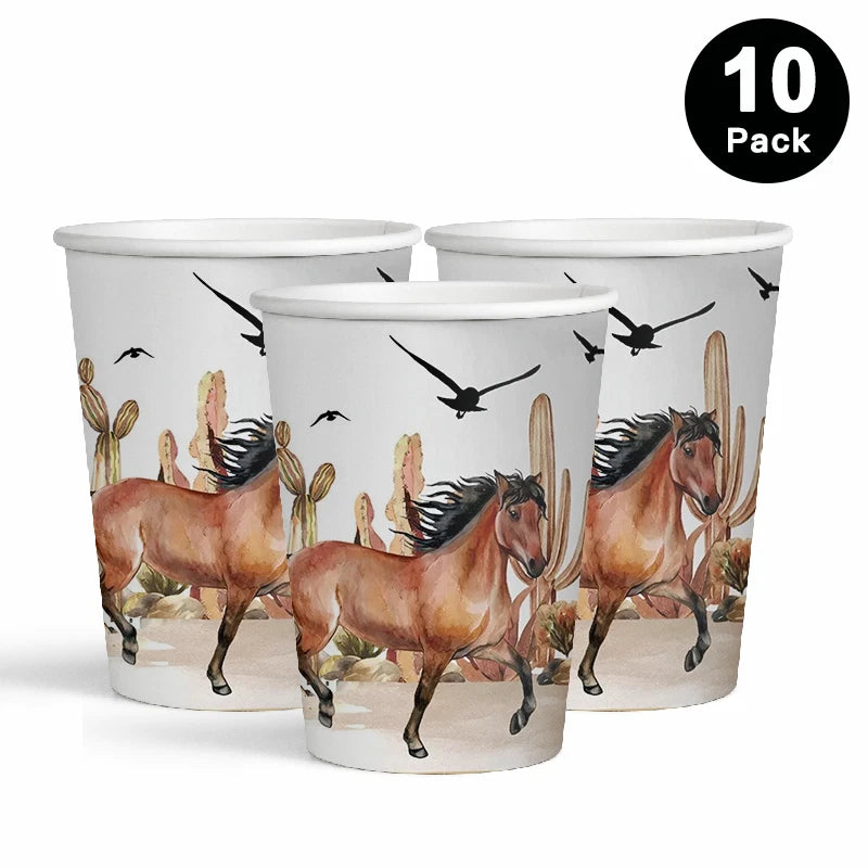 Western Cowboy Horse Theme 250ml Paper Cups 10 Pack