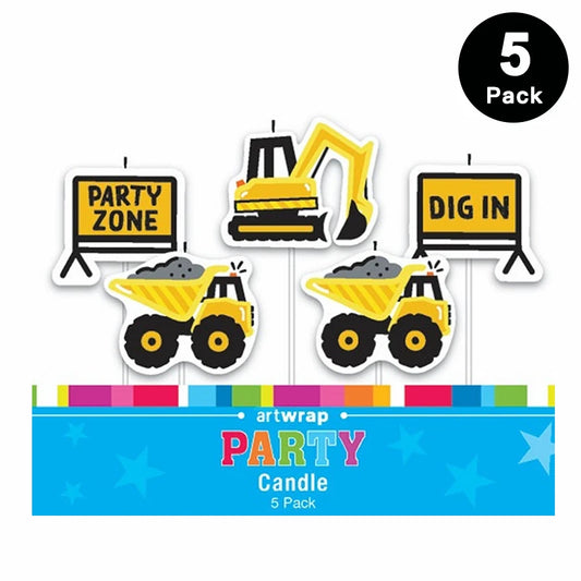 Construction Trucks Party Zone Birthday Candles 5 pack