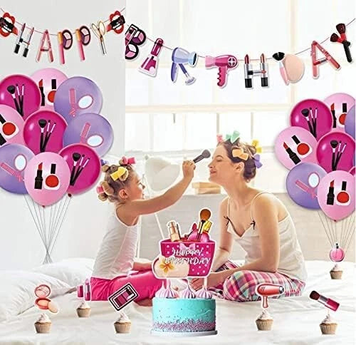 Beauty Makeup Cosmetics Theme Party Decorating Set | Birthday Banner Balloons Cake Cupcake Toppers