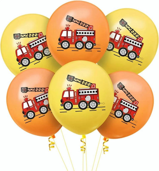 Fire Truck Printed 12 inch Latex Balloons 10 Pack