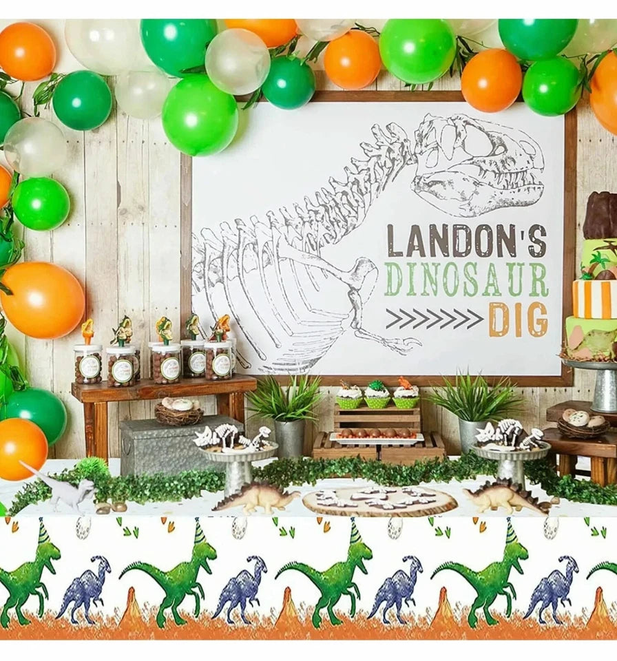 Watercolour Style Dinosaur Tablecloth Plastic 220cm x 130cm