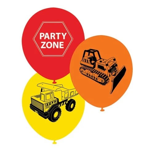 Construction Trucks Party Zone Latex 12 inch Balloons 10 Pack
