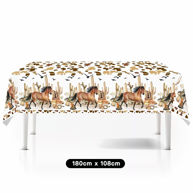 Western Cowboy Horse Theme Tablecloth Plastic 180cm x 108cm