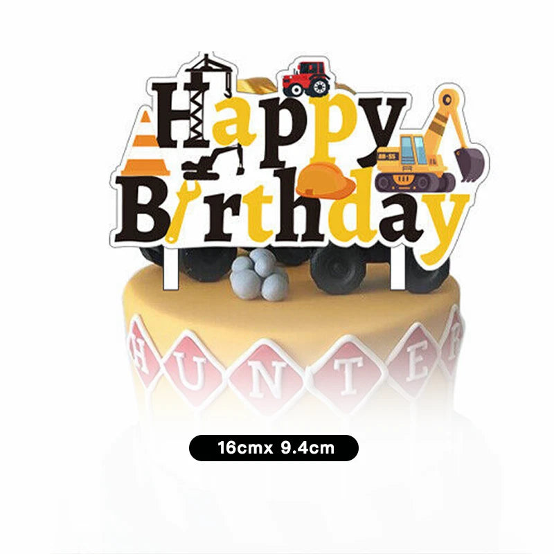 33pcs Construction Truck Theme Party Set | Backdrop Banner Cake Toppers Balloons Tablecloth