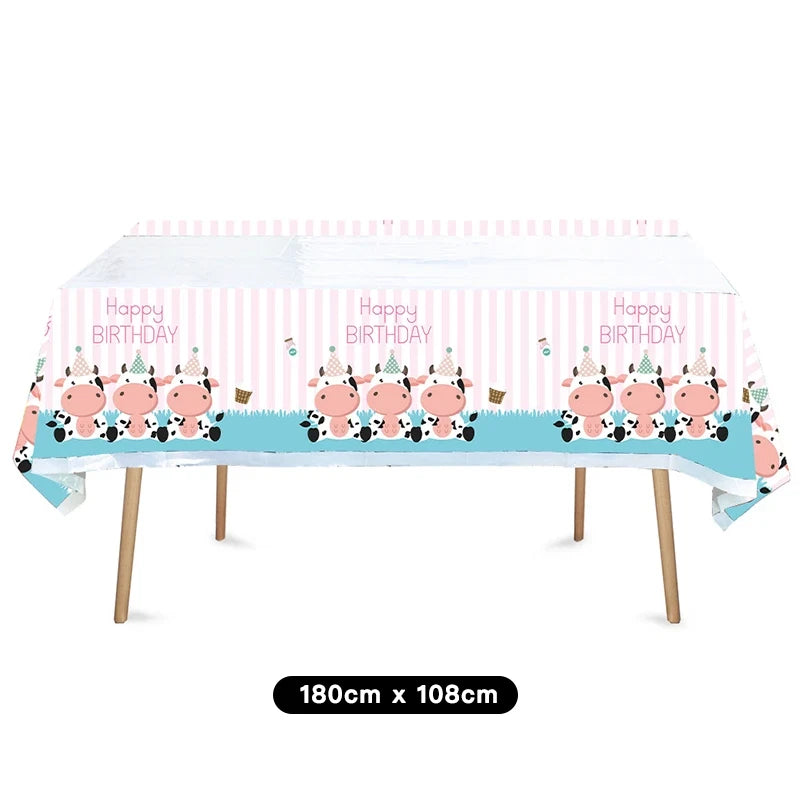 Farm Animal Cute Cow Tablecloth Table Cover Plastic 180cm x 108cm