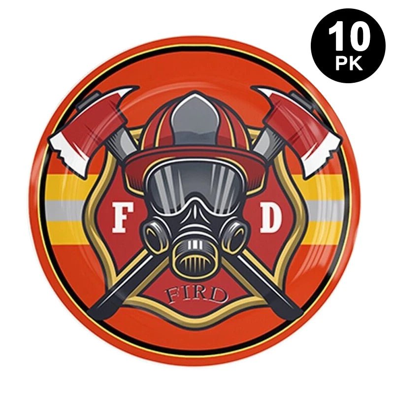 Fire Truck Fireman Theme 23cm 9 inch Round Paper Plates 10PK