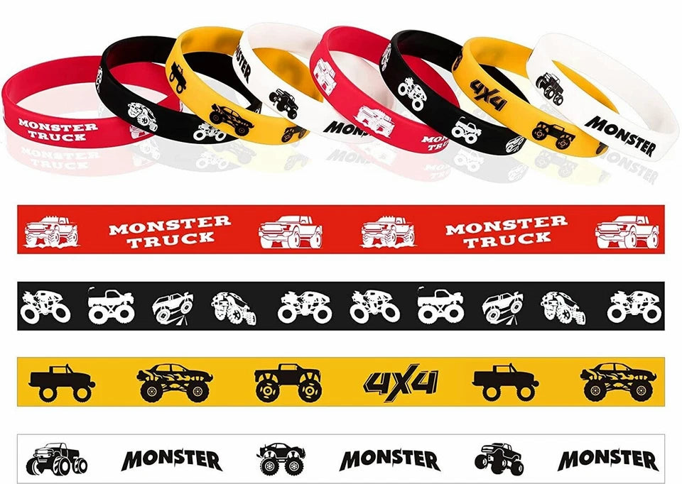 Monster Truck Theme Silicone Bracelets Rubber Wristbands 12 Pack